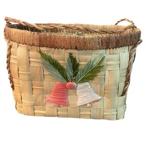 Vintage Christmas Bells Basket Raffia Design Philippines Lined for Plants